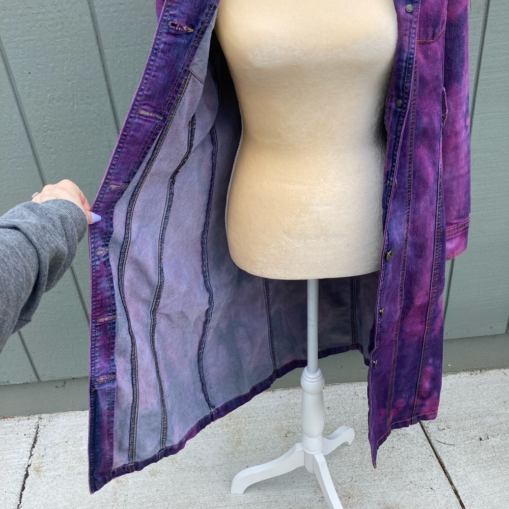 Dyed vintage denim long jean jacket - Picture 14 of 16